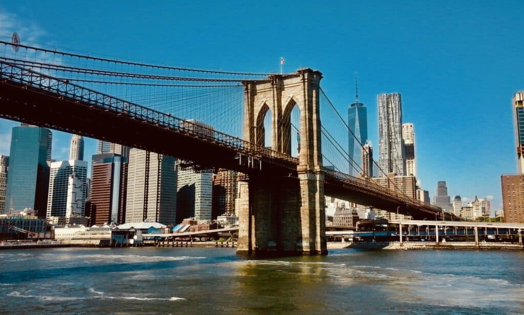 Photo of the Brooklyn Bridge and Manhattan Skyline.